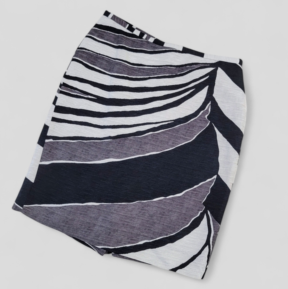 NEW Ann Taylor Slik and Linen Blend Skirt Gray Black Abstract Print Size 0